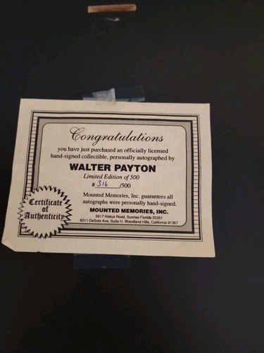 Quadro Walter Payton 1996 incorniciato firmato a mano con orsi COA DOLCEZZA - Foto 5 di 10