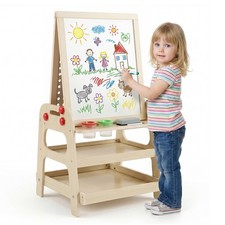 2-in-1 Easel for Kids Wooden Art Easel w/ Magnetic Whiteboard  Marble Run Game