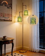 65 Inch Gold Glass Floor Lamp 2 Light Dimmable Tall Standing Modern Light