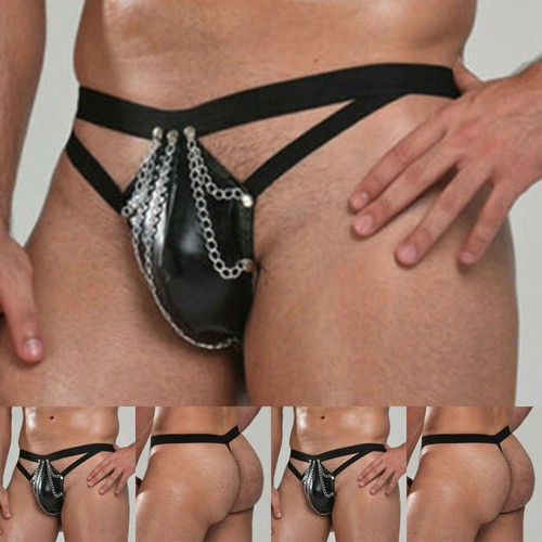 Men Sexy G-string Breathable Briefs Thong Jockstraps Faux Leather Underwear - Picture 5 of 6