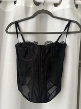 Black Lace Sheer Corset Top Boned Underwired Hook Eye Closure