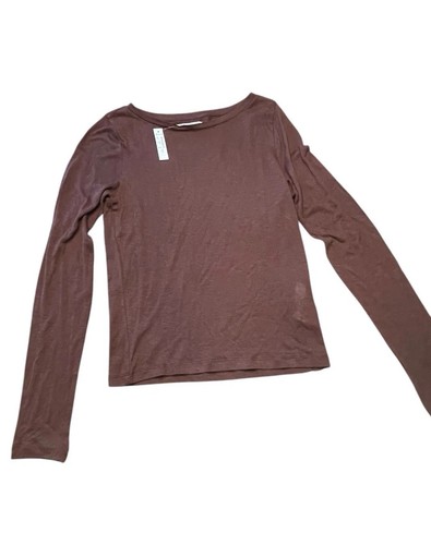 Camiseta Madewell Cuello Redondo Manga Larga Marrón Mezcla Lana DEFECTUOSA Nueva Capa Base Pequeña - Imagen 3 de 10