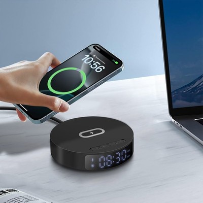 US 30W Wireless Charger Digital Alarm Clock For iPhone Air 17 16 Samsung S25 S24