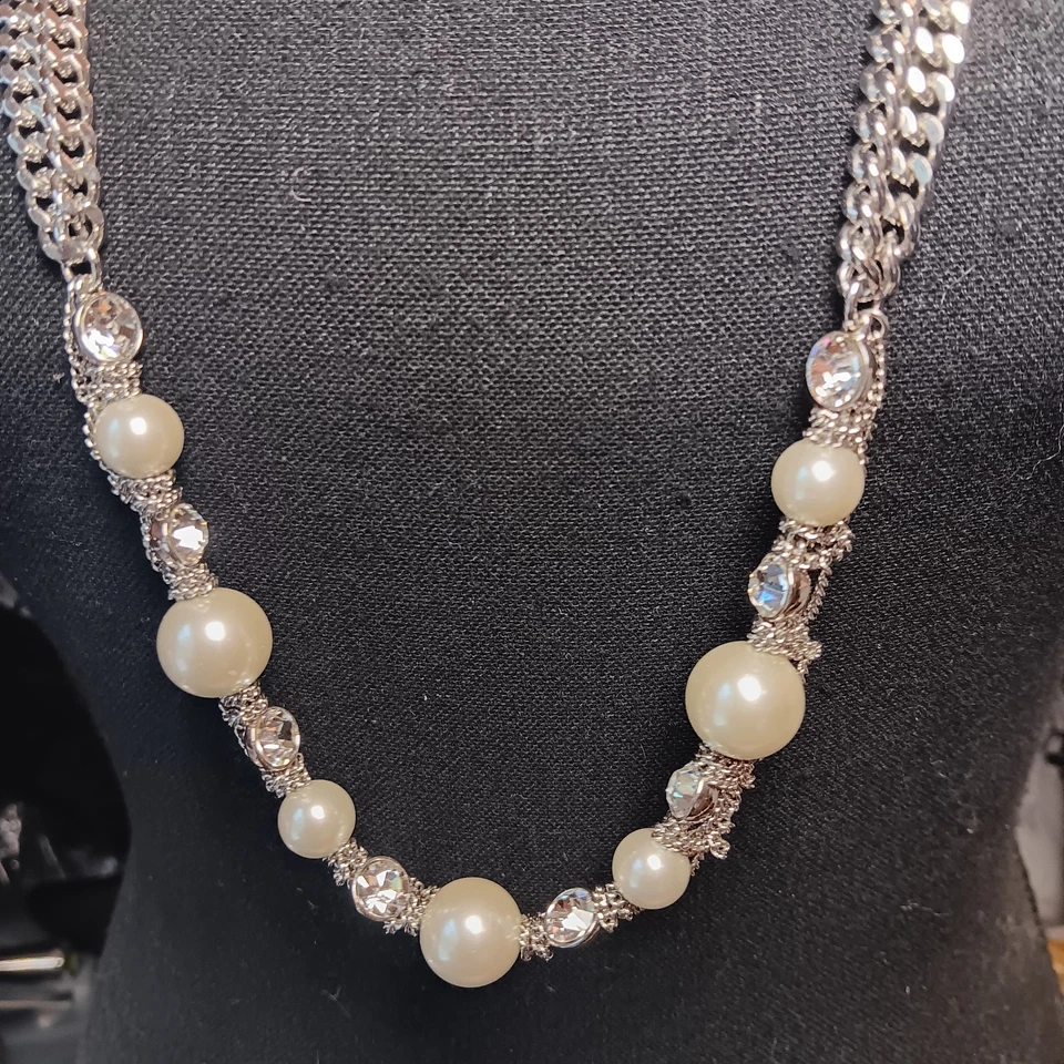 Givenchy Couture серебро родия покрытием w искусственного жемчуга и страз ожерелье - Изображение 2 из 4