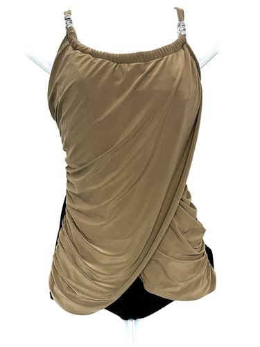 Venus One Piece Size 12 Ruched Black & Taupe Swim Suit For Women. Slimming Lined - Picture 1 of 13