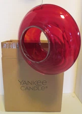 Yankee Candle Red Swirl Circular Glass Bird Feeder w/ Drainage Hole Cable Hanger