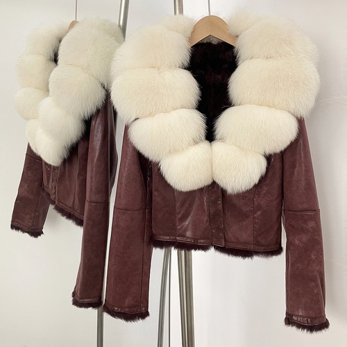 American Retro Short Suede New Real Fox Fur Collar Fur Thicken Warm Fur Jacket - Picture 27 of 35