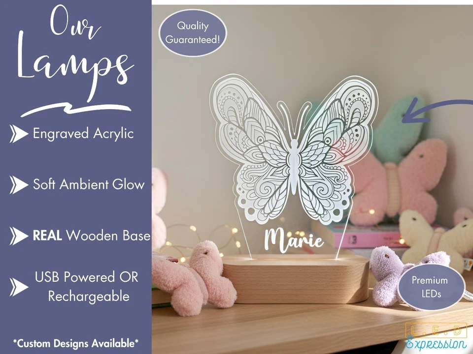 Luz LED con Nombre Mariposa Personalizada, Letrero Decoración Dormitorio Personalizado Foto 2 de 4
