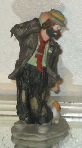 EMMETT KELLY JR PORZELLAN CLOWN FIGUR KLEIN MIT WELPE FLAMBRO