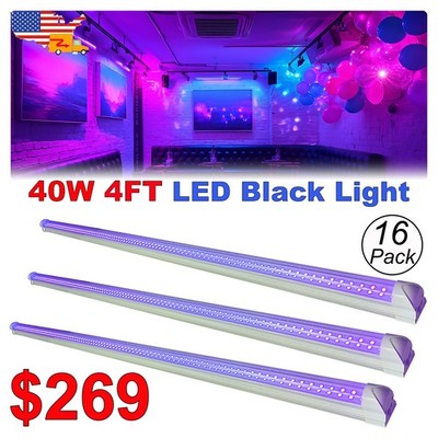 16 Pack Christmas Decor UV Black light Bar 4FT 40W T8 Integrated Fixtures