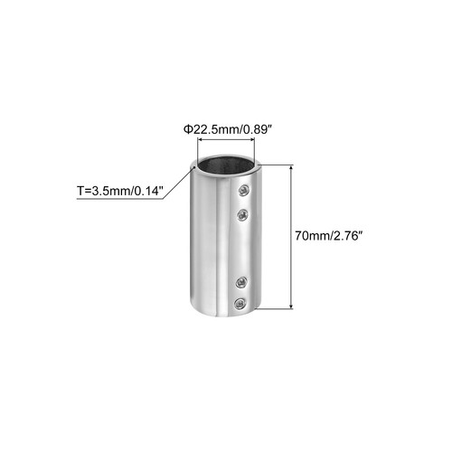Connettore raccordo tubo dritto 2 vie 70 mm 316 acciaio inox per 7/8" OD - Foto 2 di 7