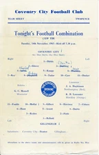 Coventry City Reserves v Gillingham (Combination Cup) 1967/1968