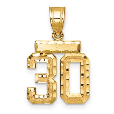 14k Gelbgold kleiner gebürsteter Diamantschliff Zahl 30 Form Charm Anhänger