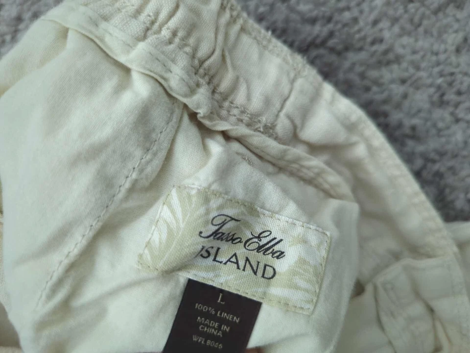 Tasso Elba Island Shorts Mens Large Ivory Inseam: 10" Summer 100% Linen - Image 3 of 4