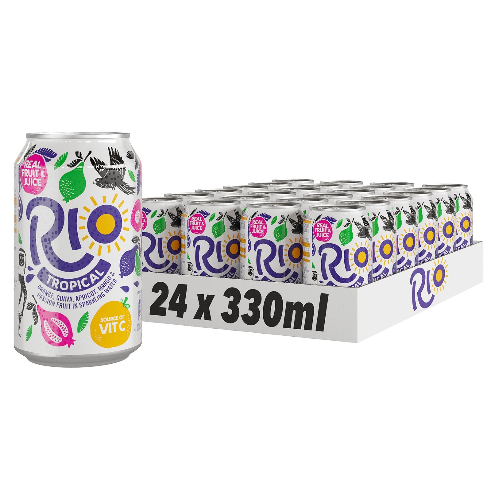 Tropical Original Fizzy Drinks Cans 24 Soft Drink Pack with Real Orange,