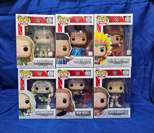 WWE Funko Pop Lot of 6 Riddle, Rocky, Ricky, Liv Morgan, Shawn Michaels & Luger