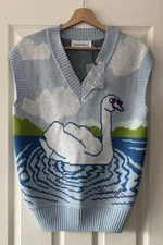 house of sunny jumper 8 blue swan knit vest tank new