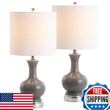 Jonathan Y 21.5 Gray/Chrome Modern Glass Table Lamp Set Of 2 Brass Gold Bedside