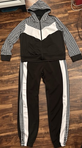 Ashley Sport 2-teiliges Damenhosen-Set Größe 12/14 schwarz-weiß Anzug mit Kapuze