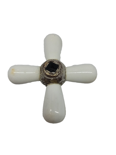 3 Vintage Porcelain faucet cross handles, Silver & White, 3.5” / Hard to Find - Picture 8 of 9