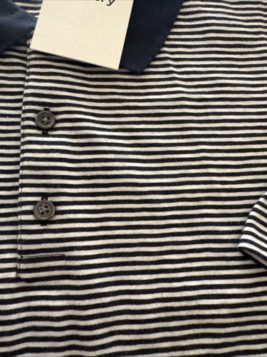 NWT Theory SZ L Blue White Striped SS Polo Shirt No Logo Classic Cotton - Foto 3 di 8