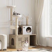 Multi-Level Large Cat Tower Cat Tree With Condo Scratch Litter Box Enclosure