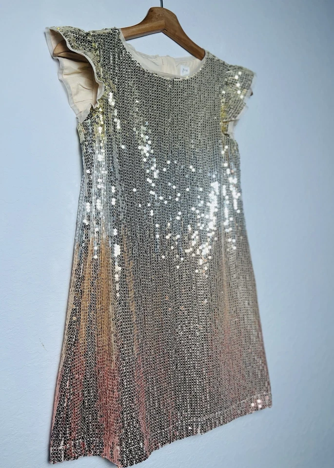 GAP KIDS | Full Sequins Girls Dress Size L Cap Ruffle Sleeves Special Occasion - Image 2 of 4