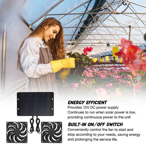 New Solar Powered Fan 12V 10W Waterproof Dual Exhaust Fan For Camping Greenhouse - Picture 11 of 20