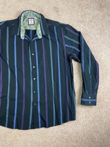 J.Garcia Button Up Hemd Herren XL Kragen Regular Fit Bündchen Streifen Schwarz - Bild 3 von 10