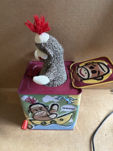 Sock Monkey & You Metal Jack In The Box musical pop up toy - Picture 2 of 13