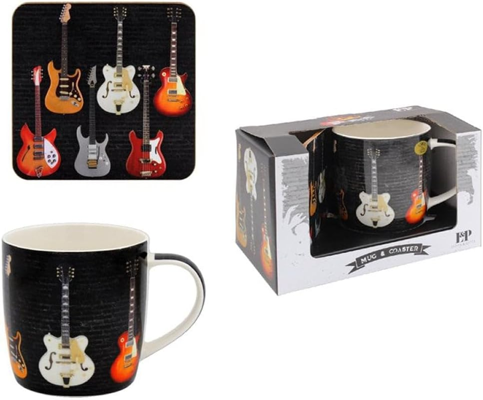 The Leonardo Collection Guitar Mug and Coaster for Home & Kitchen | Newly Design