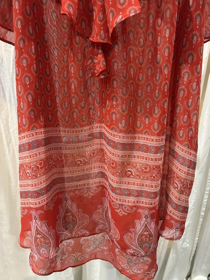 Top transparente Cato para mujer rojo cachemira floral boho festival hippie Y2K Fairy Sixe XL Foto 3 de 4