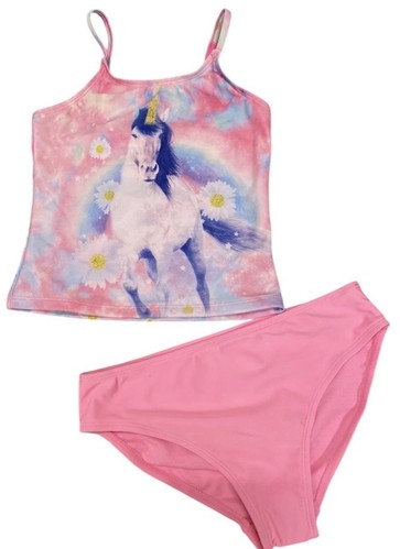 Girls Swimsuit 2 Piece Tankini Unicorn Size XL 14/16 Pink UPF 50+ Summer Beach