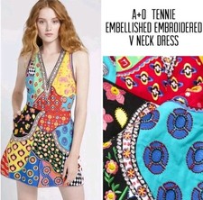 Alice + Olivia Tennie Patchwork Beaded Embroidery Sz 0 Halter Dress $995 NWT