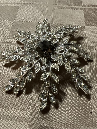 Sarah Coventry Abend Schneeflocke große rauchige Strass Brosche Anstecknadel 812 Vintage - Bild 9 von 11