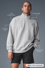 alo accolade 1/4 zip pullover heather grey mens size large