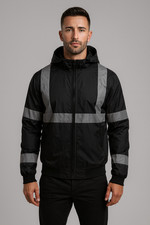 Men's Water Resistant Class 3 High Visibility Removable Hood Black Work Jacket