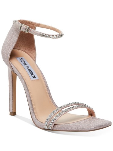 STEVE MADDEN Womens Pink Glitter Collette Square Toe Stiletto Sandals 9 M