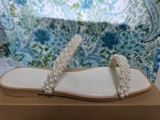 Womens Flat Sandals Square Open Toe Pearl Two Strap