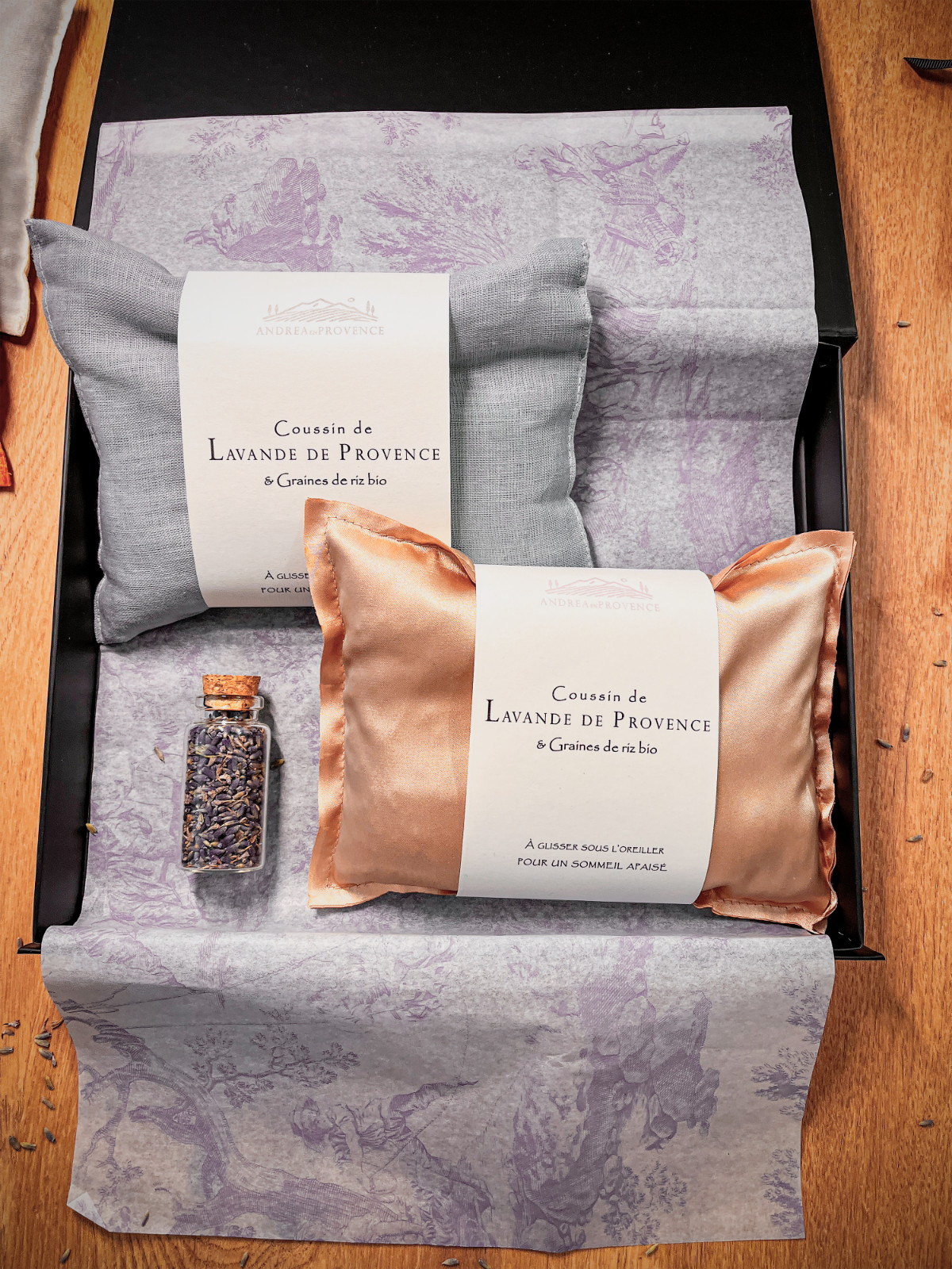Coussins de lavande de Provence relaxation et sommeil profond en coton naturel lot de 2