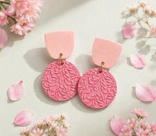   Rosy Bloom Drops | Handmade Pink Clay Earri...
