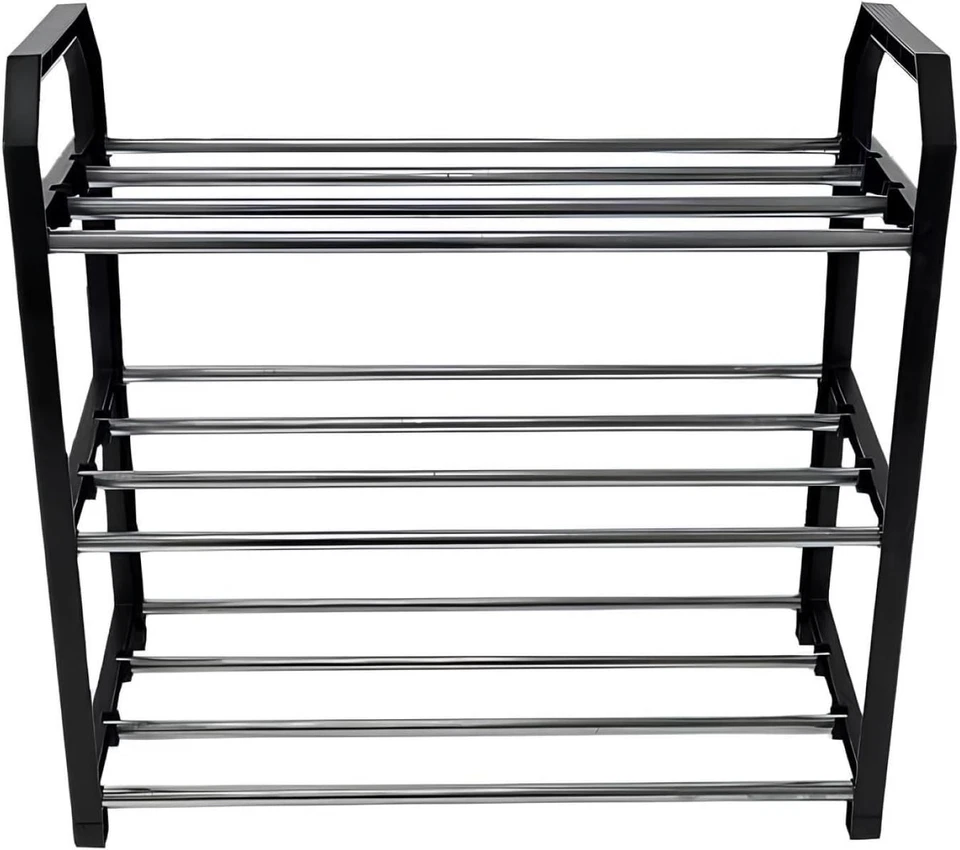3-Tier Standing Shoe Rack PARACASA Stackable Free Plastic Shoes Organizer Black - Image 4 of 4