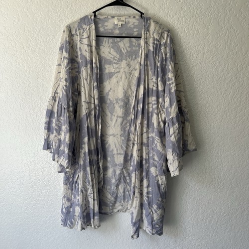 Ava James Damen 2X Leinenmischung Kimono Oberteil Flatterärmel Batik Neu Neu mit Etikett - Bild 1 von 7