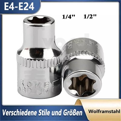 Außen Torx Steckschlüssel Satz 1/4 1/2 Zoll Nüsse E4 E5 E6 - E24 Stecknüsse Nuss