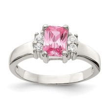 Sterling Silver Pink White Cubic Zirconia Ring Size 7