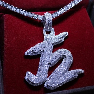 2.00 Ct D/VVS Moissanite Men's Custom Any Initial ''J2'' Letter Pendant 925 Silver
