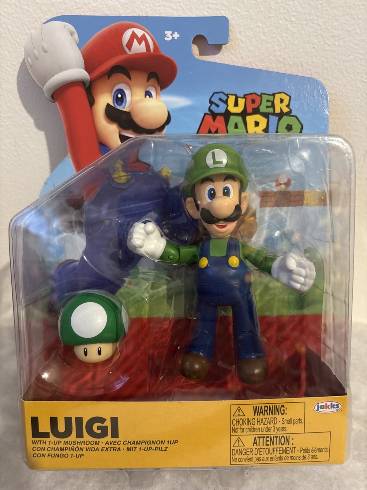 Super Mario Luigi With Mushroom 4” Inch 10CM - Jakks Pacific Collectible Figure