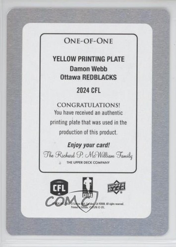 Placa de impresión CFL de cubierta superior 2024 logro amarillo 1/1 Damon Webb #25 yj7 - Imagen 2 de 3