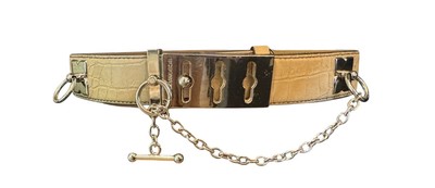 BCBGmaxazria Vegan leather Chain Toggle Bone Tan Croc Embossed Belt Women's S
