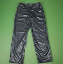H M Divided Women  s Black Faux Leather Pants Size 12 High Rise Straight Leg